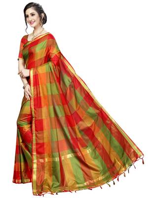 Multicolor woven cotton silk saree with blouse 2