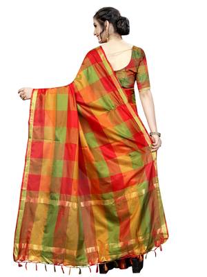 Multicolor woven cotton silk saree with blouse 3