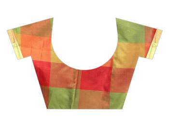 Multicolor woven cotton silk saree with blouse 4