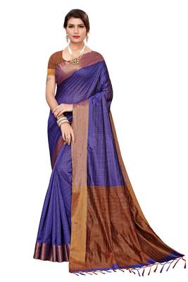 Blue woven cotton silk saree with blouse 1