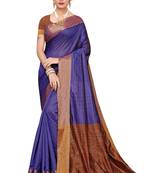 Blue woven cotton silk saree with blouse