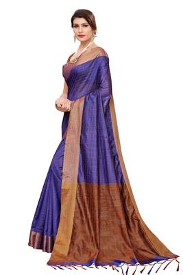 Blue woven cotton silk saree with blouse 2