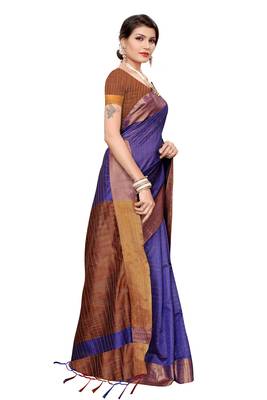 Blue woven cotton silk saree with blouse 3