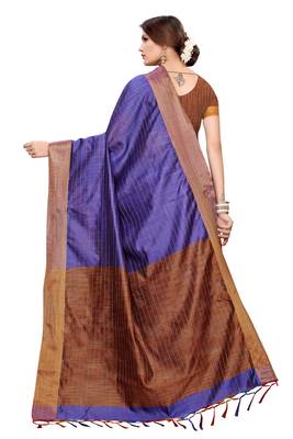 Blue woven cotton silk saree with blouse 4