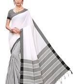White woven cotton silk saree with blouse