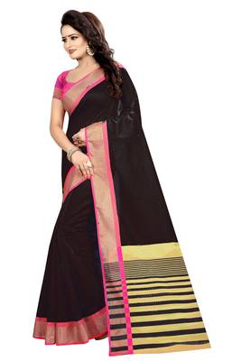 Black woven cotton silk saree with blouse 2