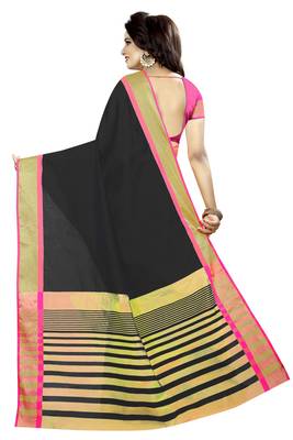 Black woven cotton silk saree with blouse 3