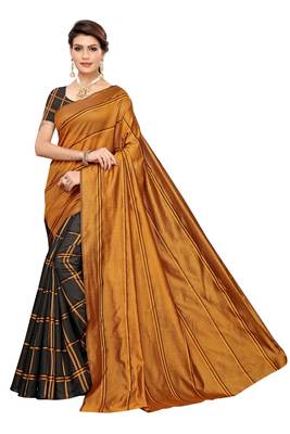 Mustard woven cotton silk saree with blouse 1