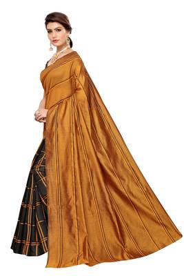 Mustard woven cotton silk saree with blouse 2