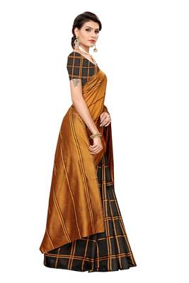 Mustard woven cotton silk saree with blouse 3