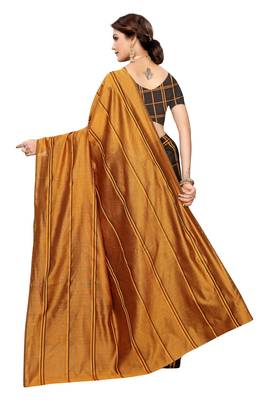 Mustard woven cotton silk saree with blouse 4