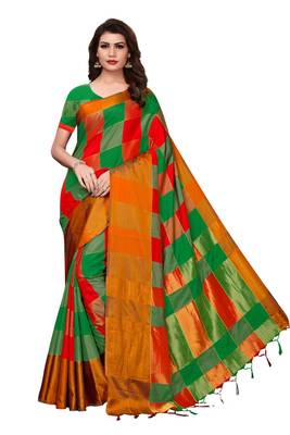 Multicolor woven cotton silk saree with blouse 1