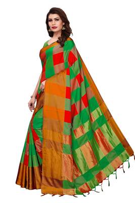 Multicolor woven cotton silk saree with blouse 2