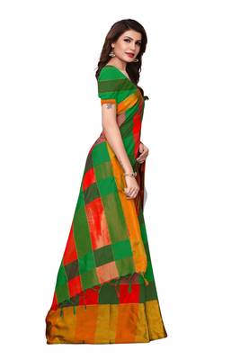 Multicolor woven cotton silk saree with blouse 3