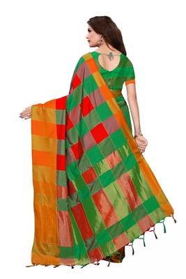 Multicolor woven cotton silk saree with blouse 4