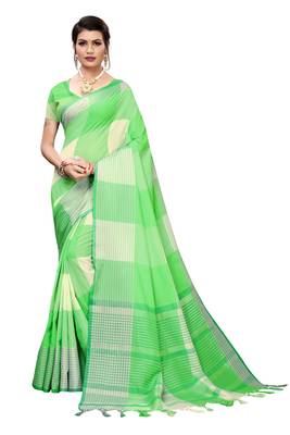 Green woven cotton silk saree with blouse 1