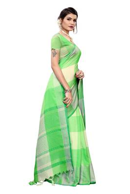 Green woven cotton silk saree with blouse 3