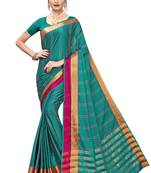 Green woven cotton silk saree with blouse