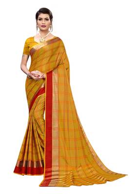 Yellow woven cotton silk saree with blouse 1