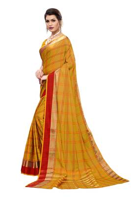 Yellow woven cotton silk saree with blouse 2