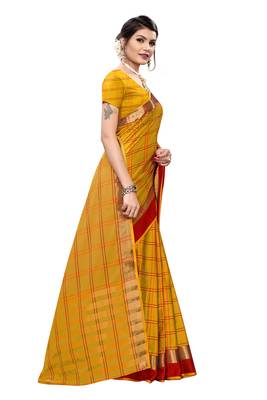Yellow woven cotton silk saree with blouse 3