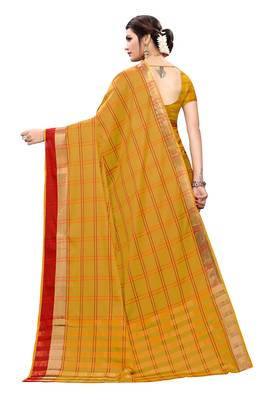 Yellow woven cotton silk saree with blouse 4
