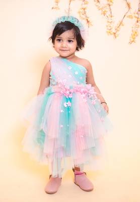 Pink plain net kids-frocks 1