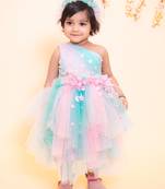 Pink plain net kids-frocks