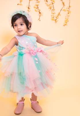 Pink plain net kids-frocks 3