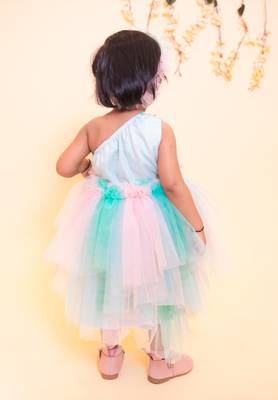 Pink plain net kids-frocks 5