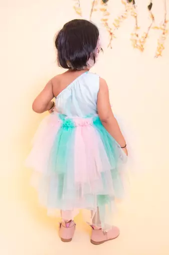 Pink plain net kids-frocks
