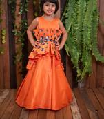 Orange plain art silk kids-girl-gowns
