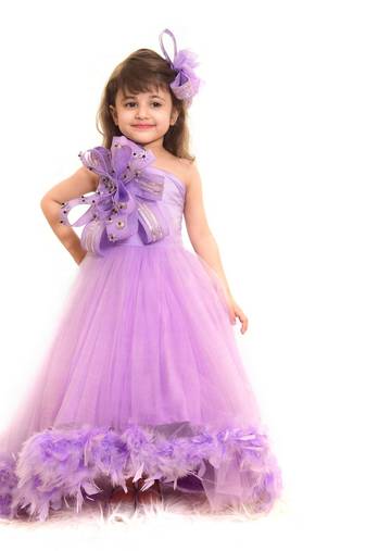 Purple plain net kids-girl-gowns