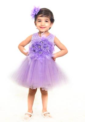 Purple plain net kids-frocks 1