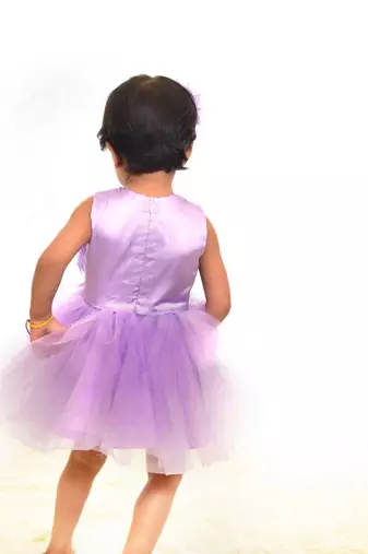 Purple plain net kids-frocks