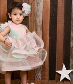 Pink plain net kids-frocks