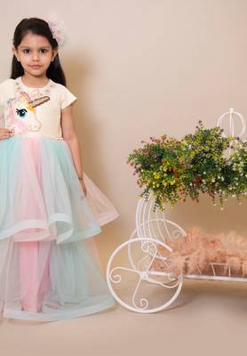 Pink plain dupion silk kids-girl-gowns 1