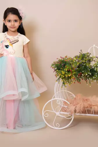 Pink plain dupion silk kids-girl-gowns