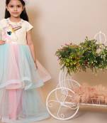 Pink plain dupion silk kids-girl-gowns