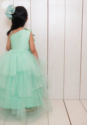 Green plain net kids-girl-gowns 2