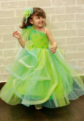 Green plain dupion silk kids-girl-gowns 1