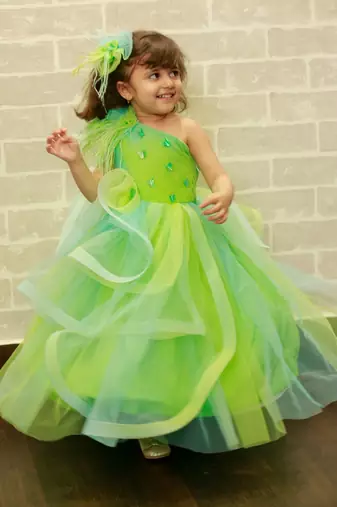 Green plain dupion silk kids-girl-gowns