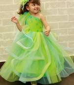 Green plain dupion silk kids-girl-gowns
