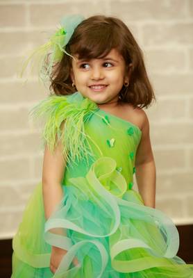 Green plain dupion silk kids-girl-gowns 2