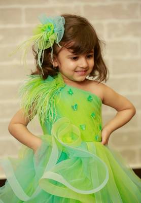 Green plain dupion silk kids-girl-gowns 3