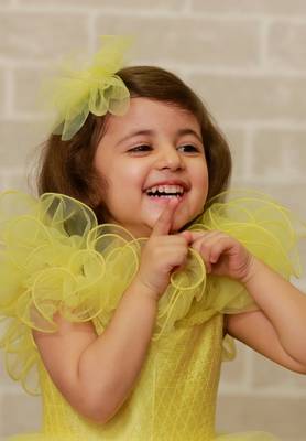 Yellow plain net kids-frocks 4