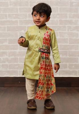 Green plain cotton silk boys-kurta-pyjama 2