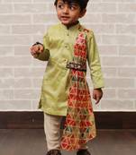 Green plain cotton silk boys-kurta-pyjama