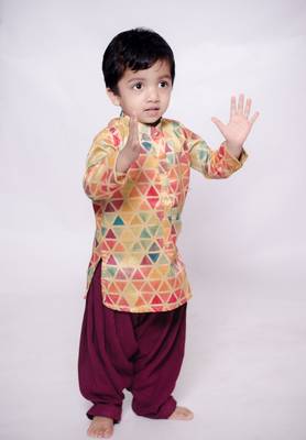 Multicolor printed cotton silk boys-kurta-patiala 1
