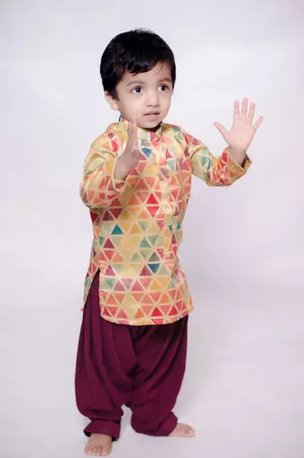 Multicolor printed cotton silk boys-kurta-patiala